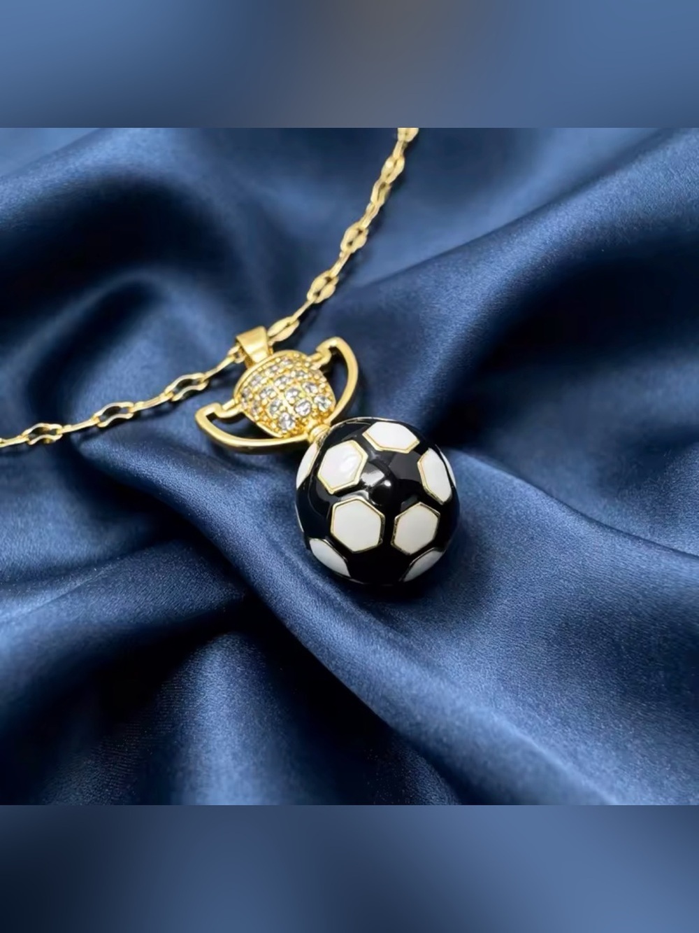 18K Gold Soccer Ball Trophy Enameled Micro Pave Diamond Inlay Pendant Necklace - Picture 6 of 12